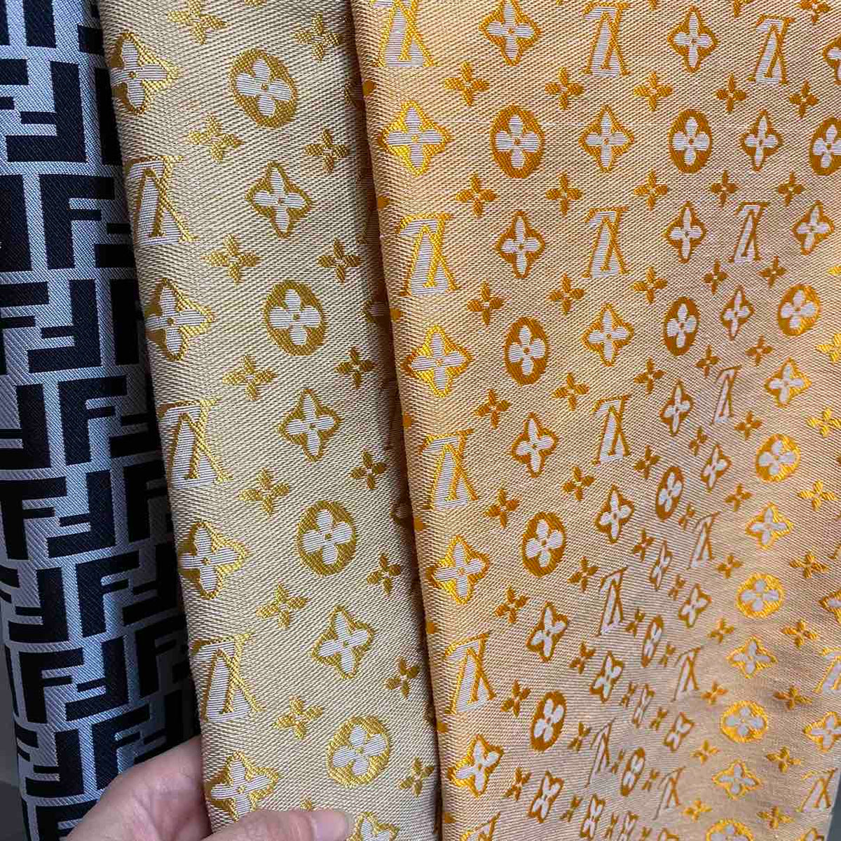 L01 Woven Jacquard Fabric Gold on Beige and Orange