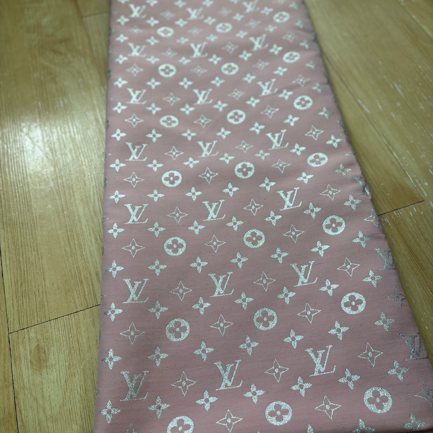 LV Shimmer Silver on Pink Jacquard Fabric