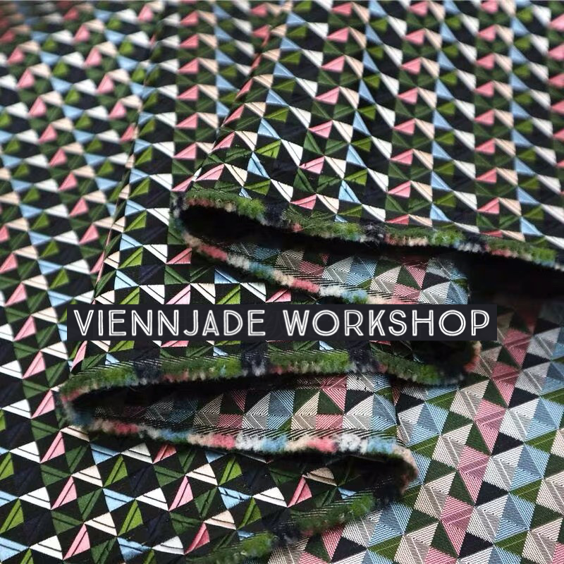 Plaid Jacquard Fabric Green Tone Brocade Fabric - FabricViva