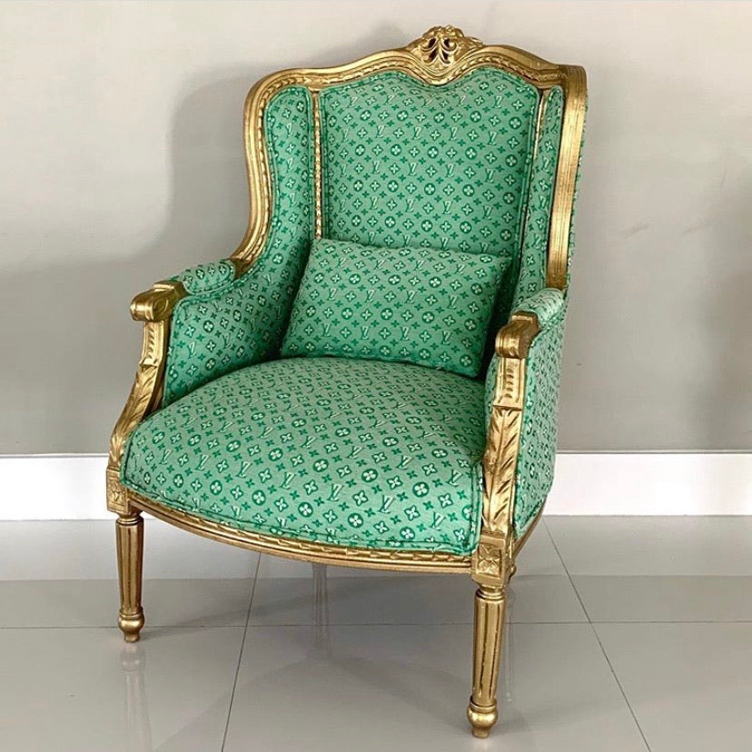 Designer Inspired LV Fabric green by the yard - FabricViva