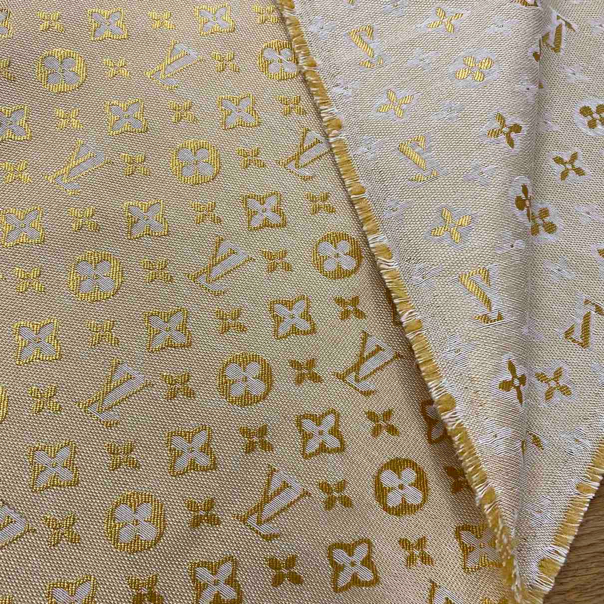L01 Woven Jacquard Fabric Gold on Beige and Orange