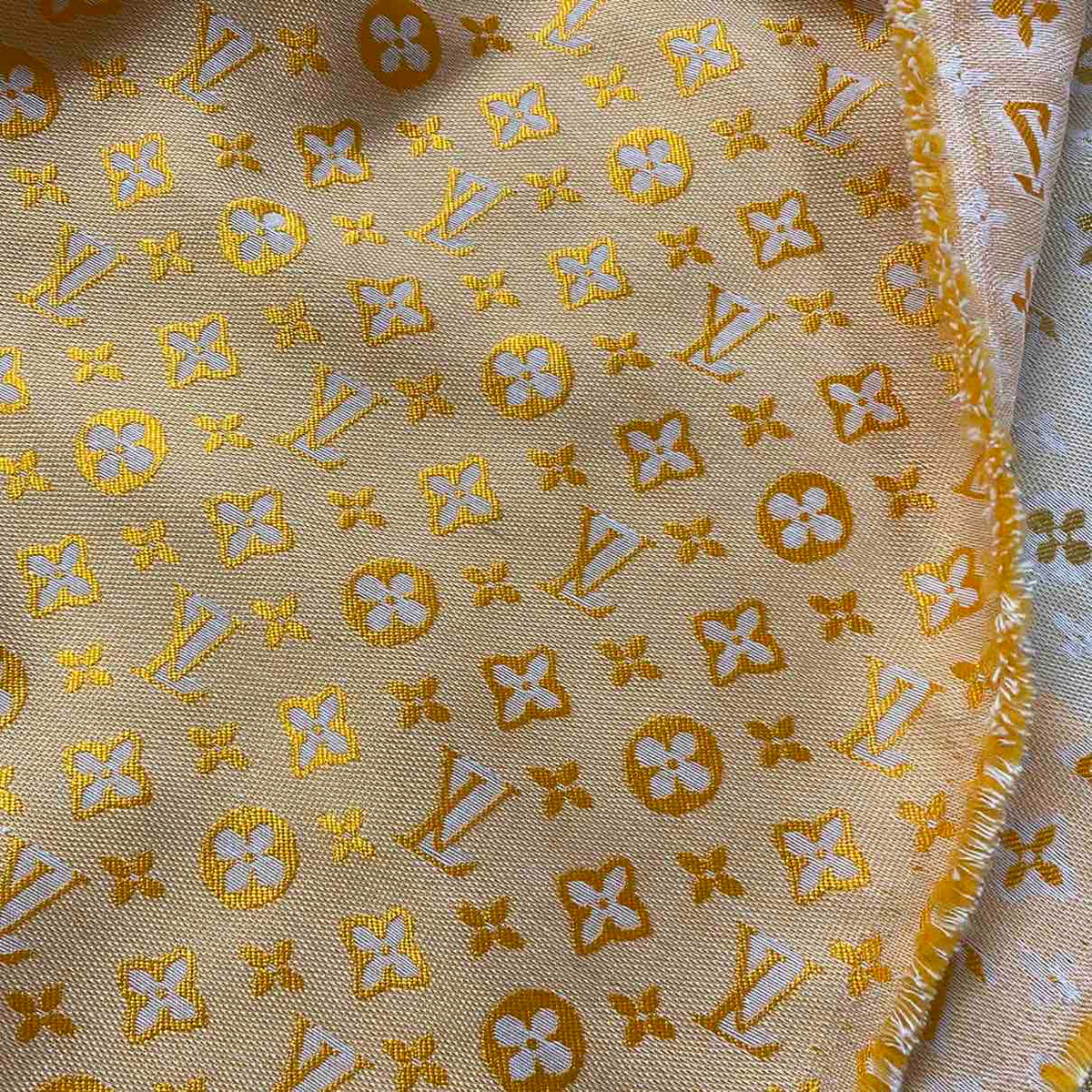 L01 Woven Jacquard Fabric Gold on Beige and Orange