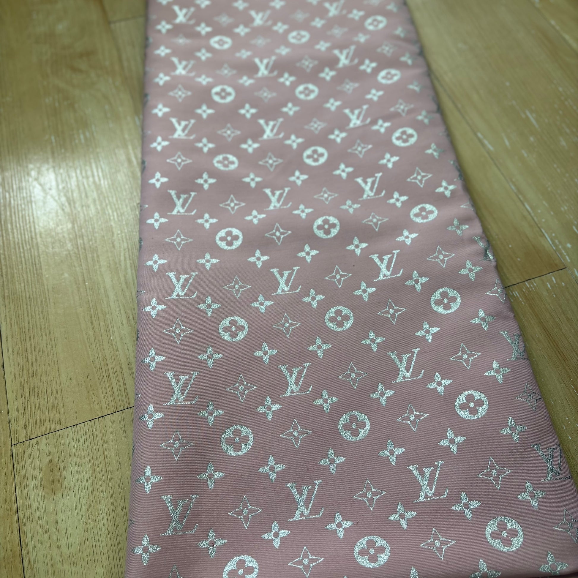 LV Shimmer Silver on Pink Jacquard Fabric