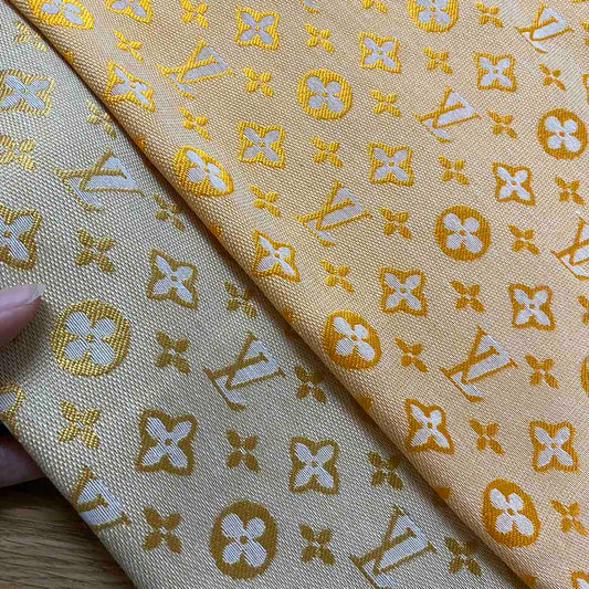 L01 Woven Jacquard Fabric Gold on Beige and Orange