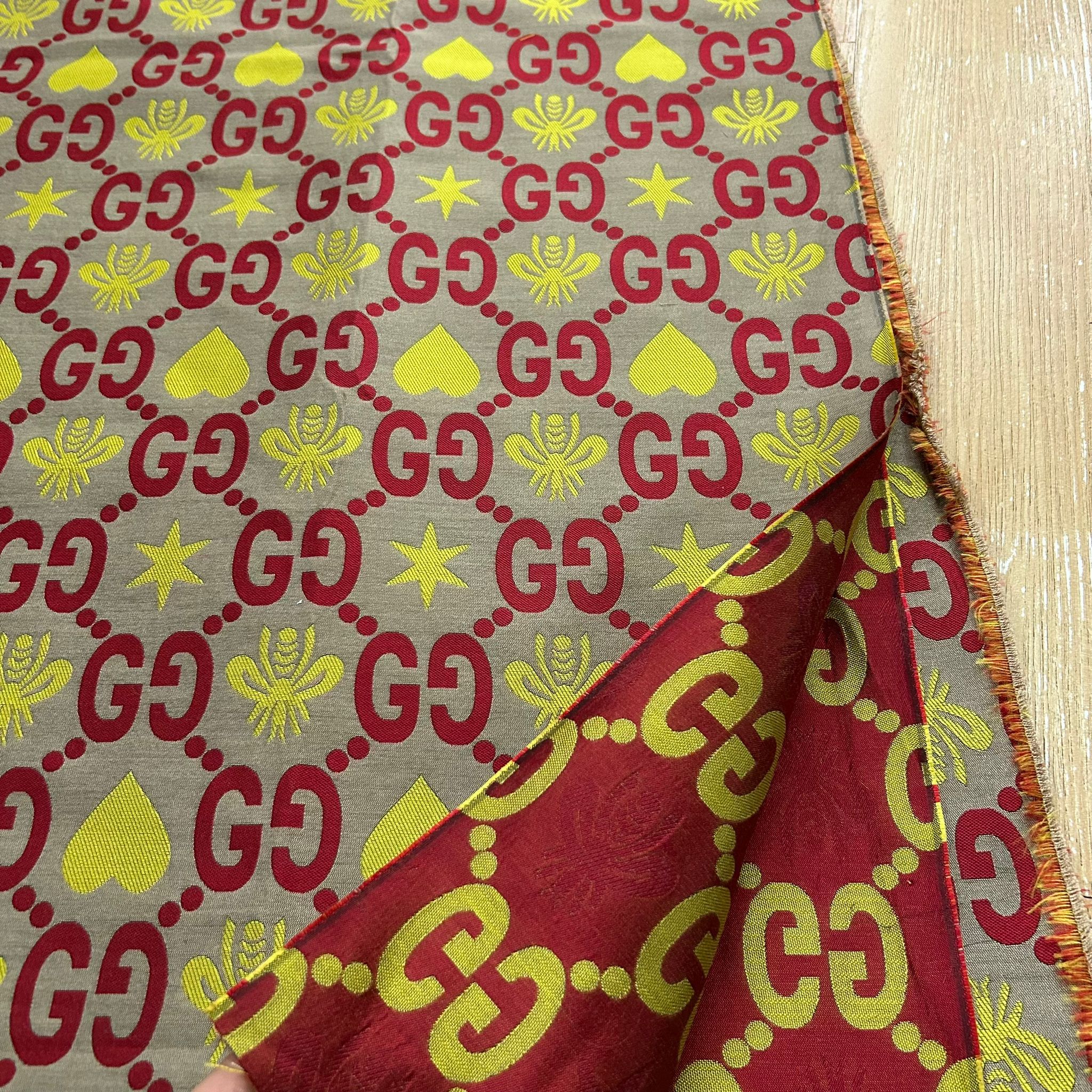 G35 Jacquard Fabric Yellow Red on Khaki FabricViva