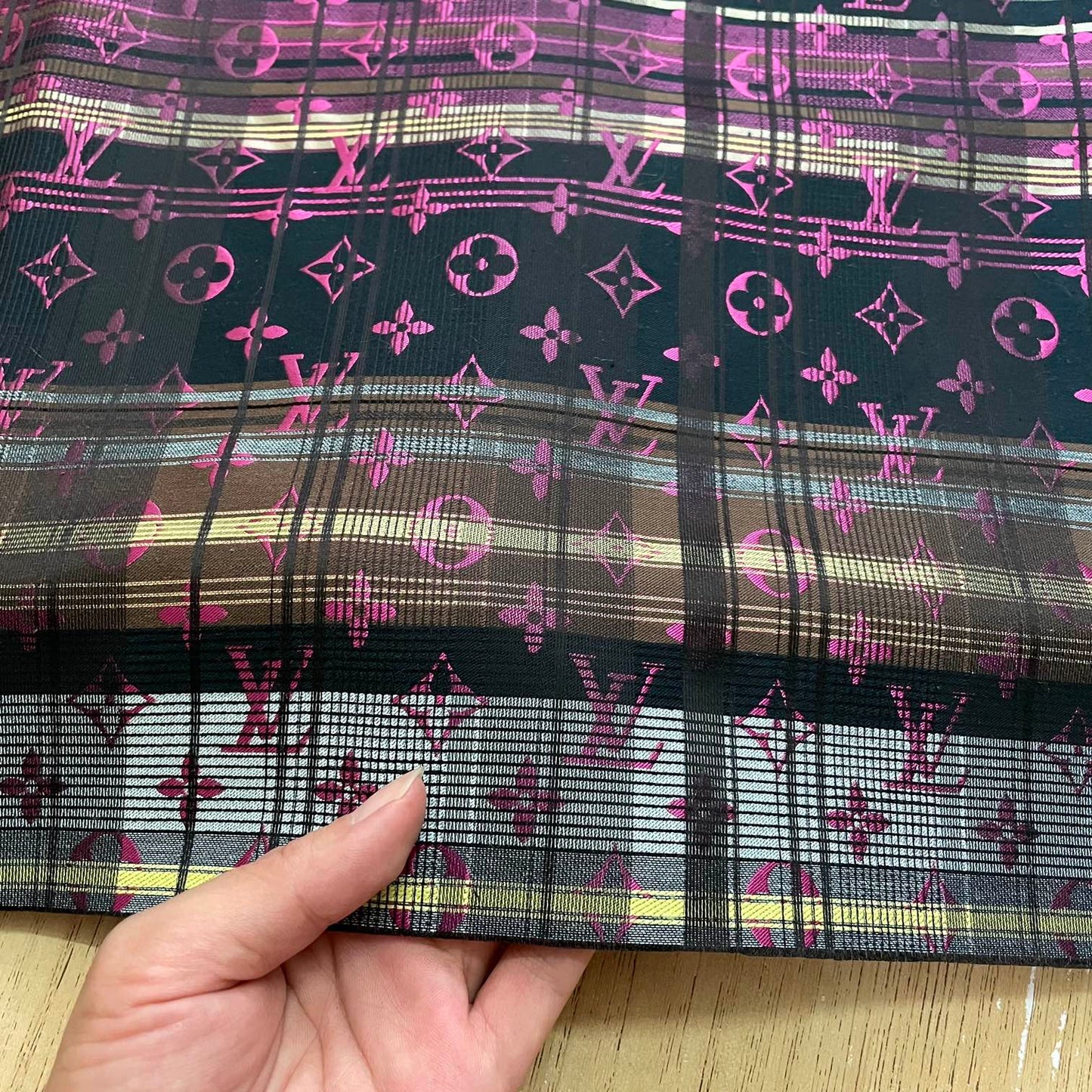 LV Jacquard Fabric Plaid Pink on Grey