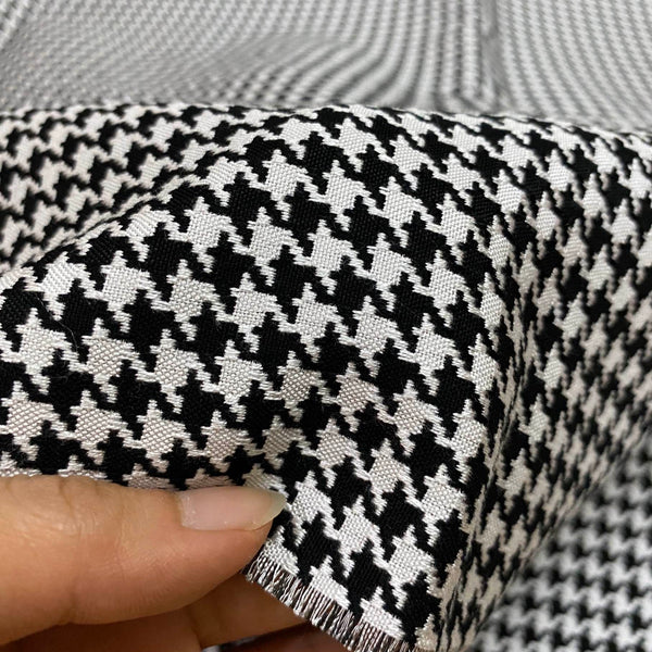 J04 Houndstooth Jacquard Fabric Black and White