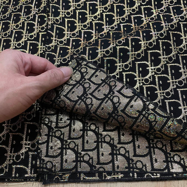 Dior Fabric gold on black Jacquard fabric - FabricViva