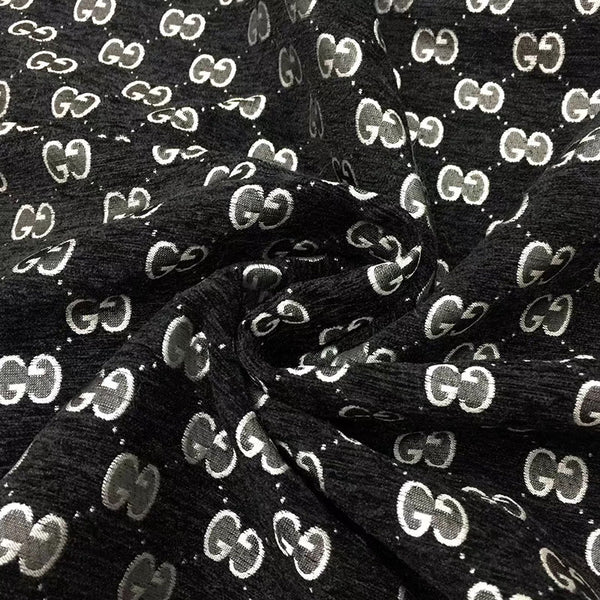 Gucci Fabric GG Fabric Designer Inspired Fabric Charcoal Chenille Fabric - FabricViva