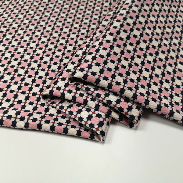 Pink Dots Jacquard Fabric Designer Inspired Brocade Fabric - FabricViva