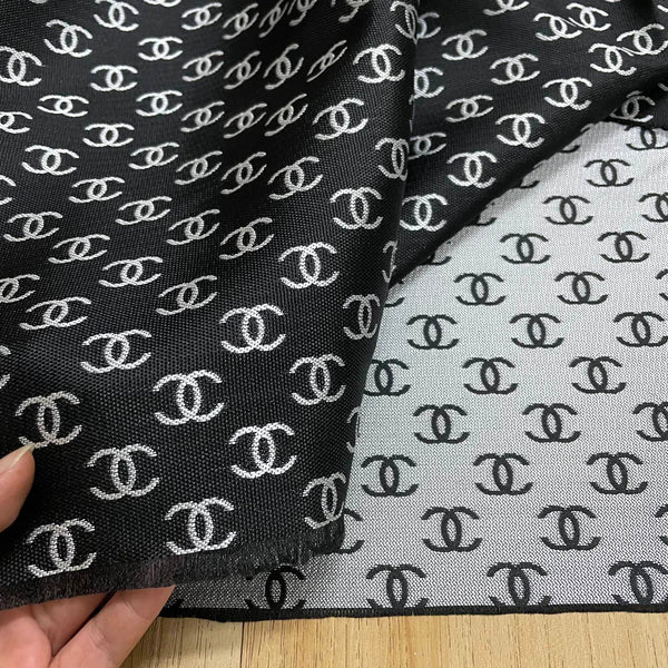 Designer Inspired Chanel Fabric Black and Silver Grey