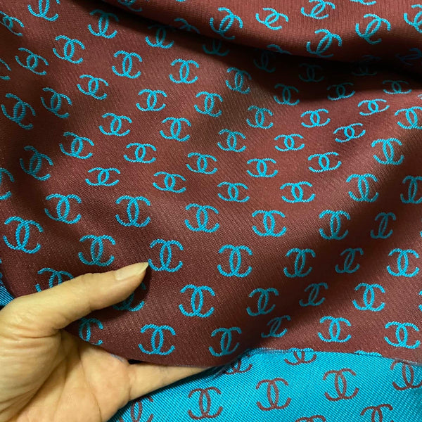 C01 Jacquard Fabric Turquoise and Burgundy