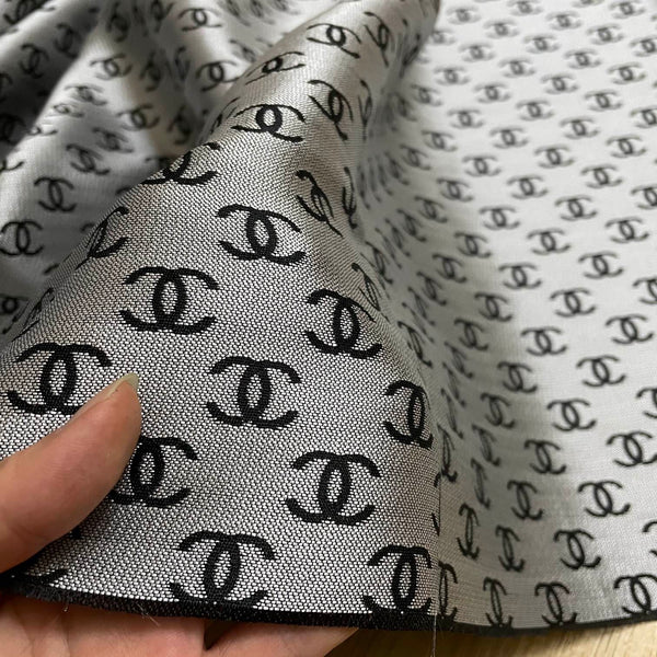 Designer Inspired Chanel Fabric Black and Silver Grey