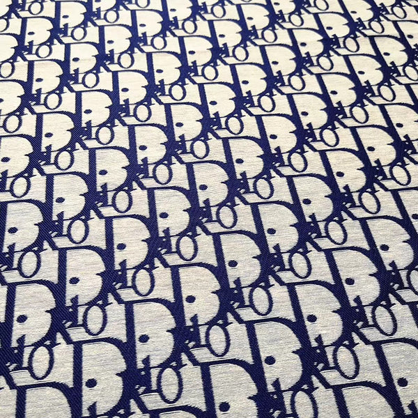 Designer Inspired Dior Fabric Blue on Light Grey