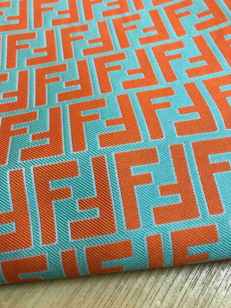 Designer Inspired Fendi Fabric Orange Green - FabricViva