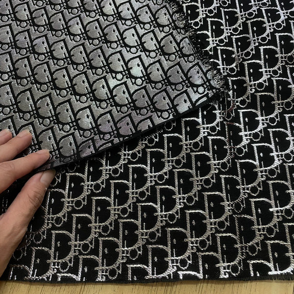 Dior Fabric silver on black Jacquard fabric - FabricViva