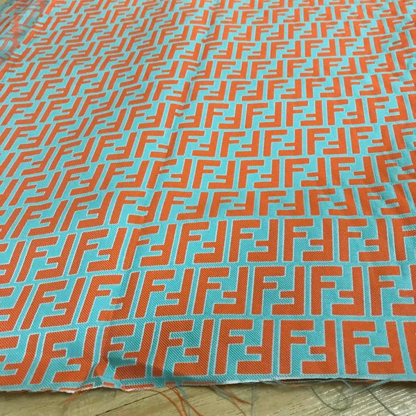 Designer Inspired Fendi Fabric Orange Green by the yard