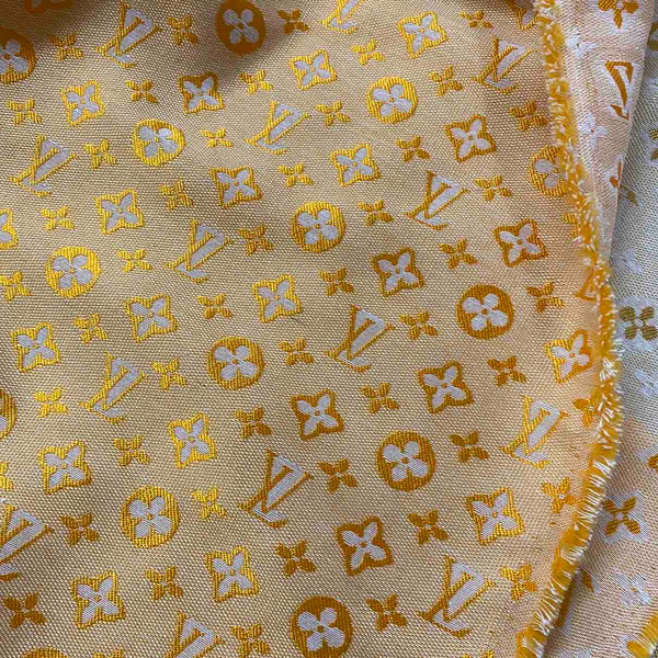 LV Fabric Gold on Orange by the yard