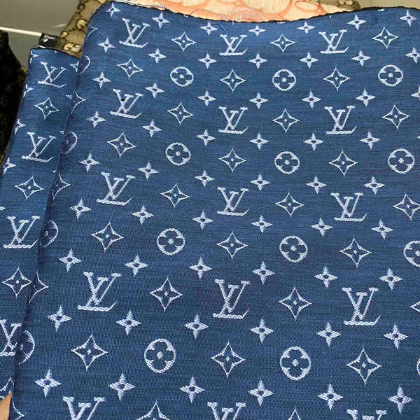 LV Fabric white on Blue Jacquard Fabric