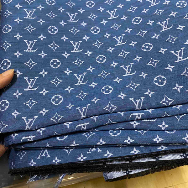 LV Fabric white on Blue by the Yard