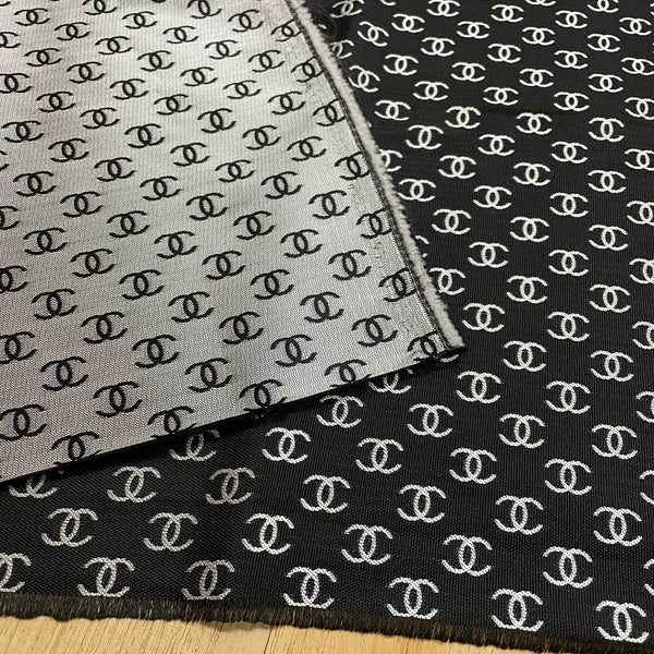 Designer Inspired Chanel Fabric Black and Silver Grey