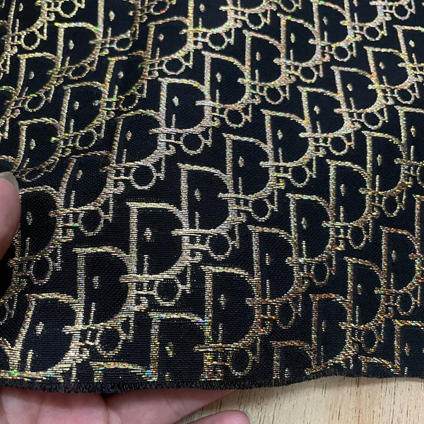 Dior Fabric gold on black Jacquard fabric - FabricViva