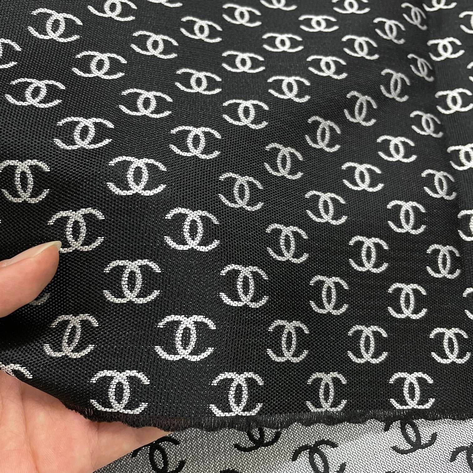 Designer Inspired Chanel Fabric Black and Silver Grey