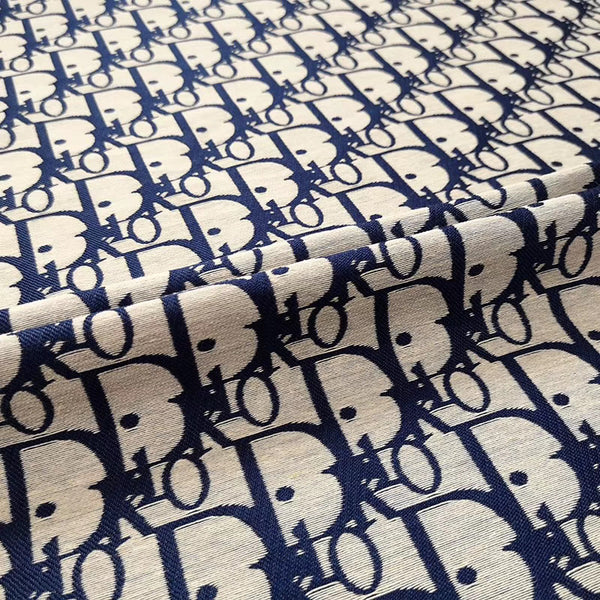 Designer Inspired Dior Fabric Blue on Light Grey