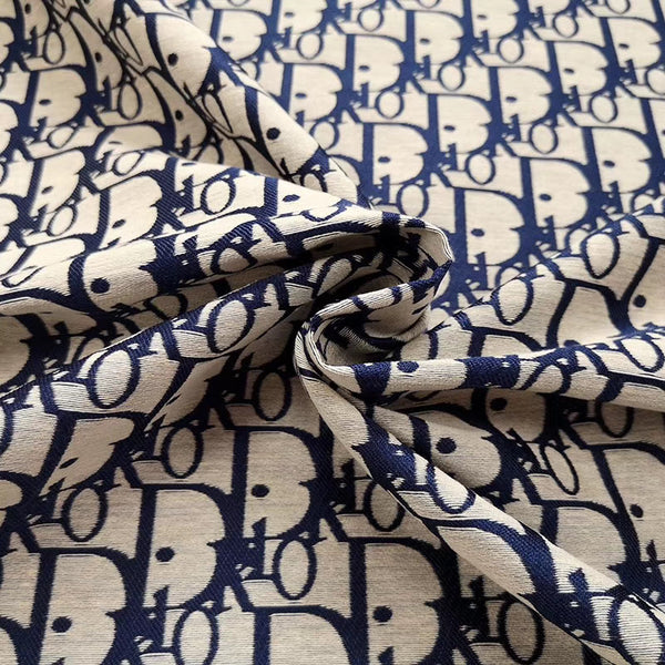 Designer Inspired Dior Fabric Blue on Light Grey