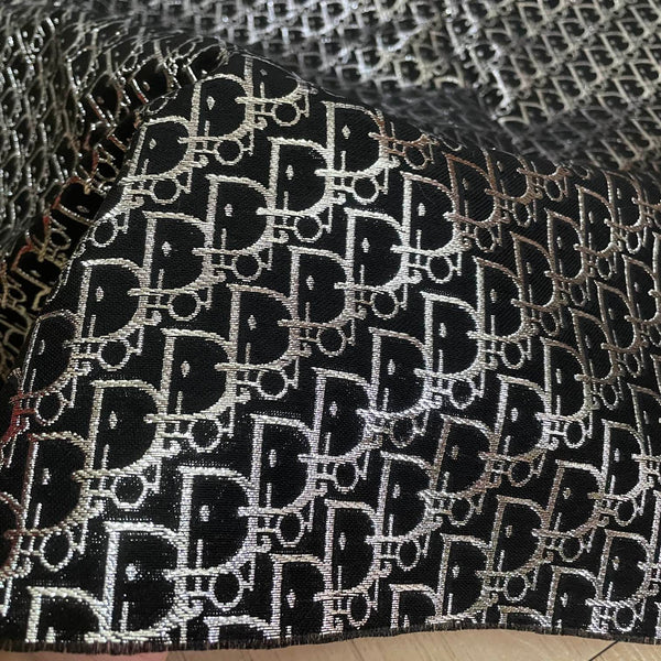 Dior Fabric silver on black Jacquard fabric - FabricViva