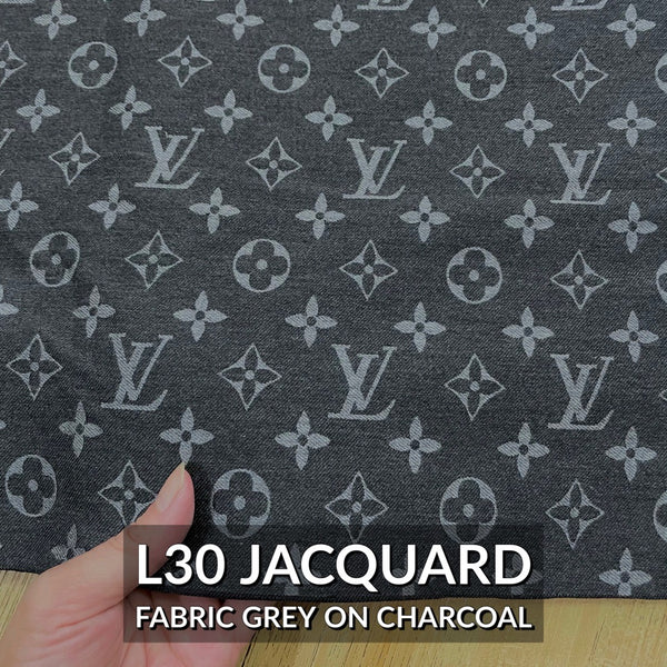 L30 Jacquard Fabric Grey on Charcoal